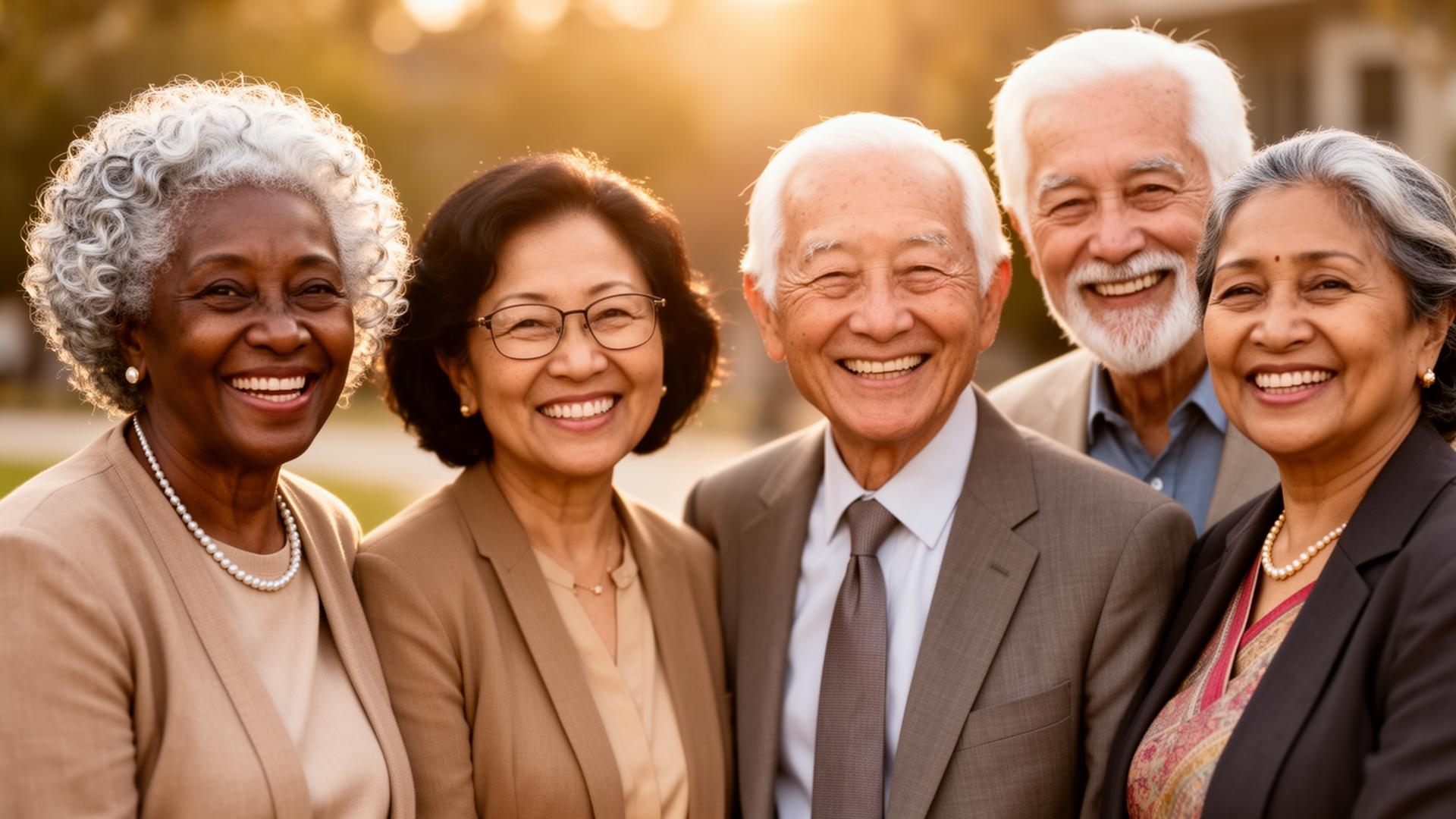 A happy multigenerational family in front of their home